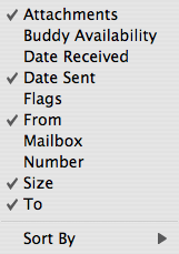 Screen of Mail's Column contextual menu